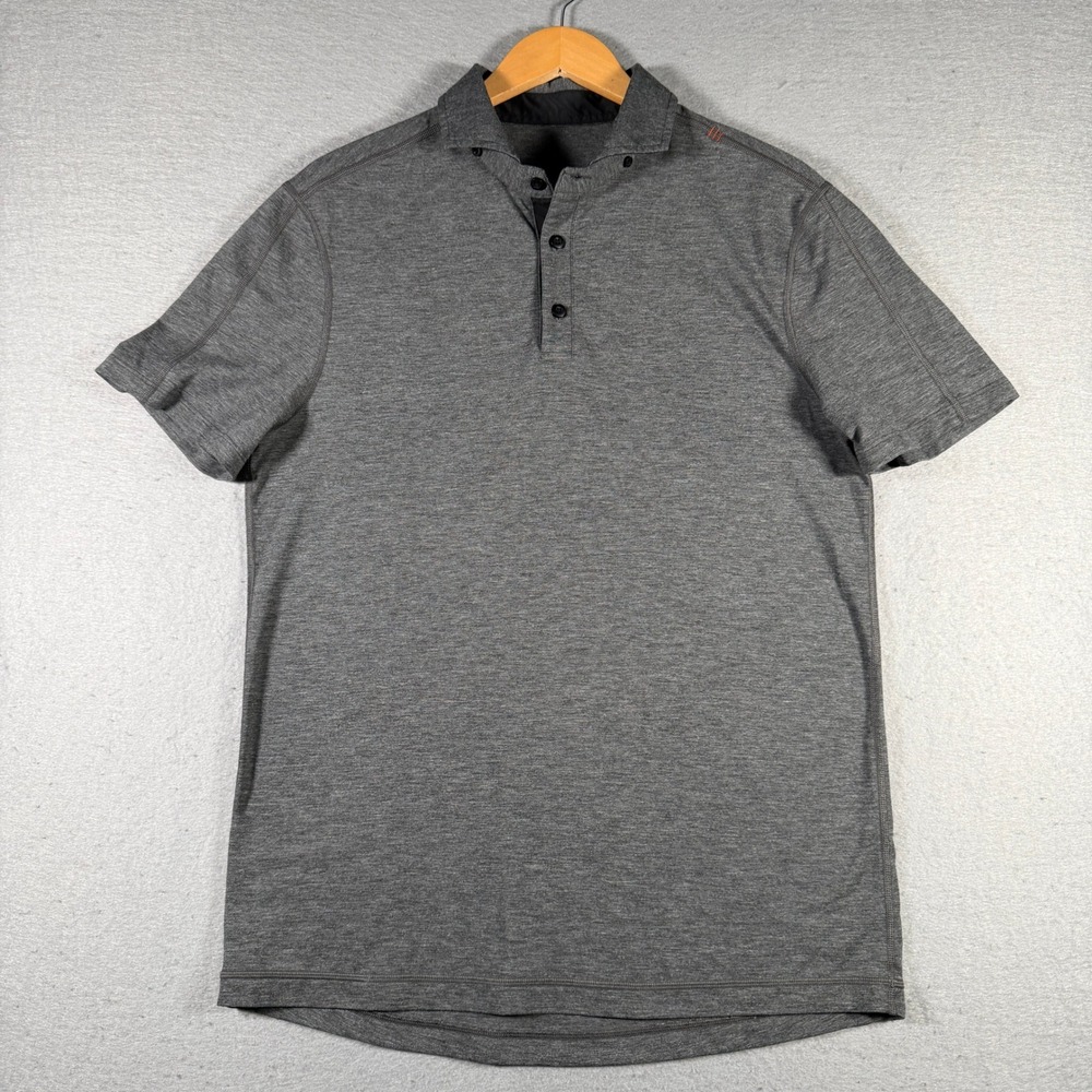 Lululemon Evolution Polo Mens Heathered Charcoal Grey Short Sleeve Shirt 12799